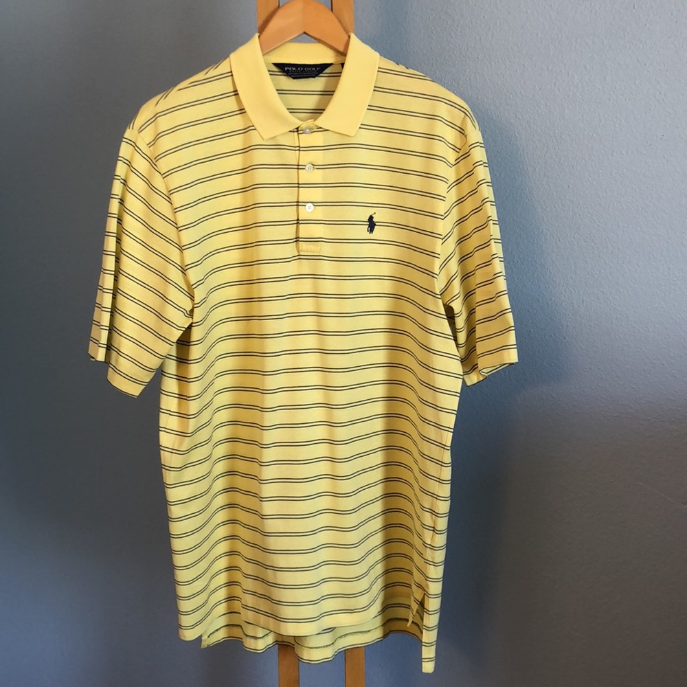 POLO GOLF Light Yellow & Blue Striped Men’s Golf Shirt Size Large L - Picture 5 of 8